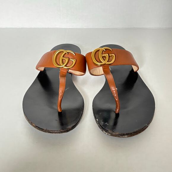Gucci Marmont GG Thong Sandal Black Brown Slip On Flip Flop Flat Size EU 39 US 9 - Picture 2 of 10